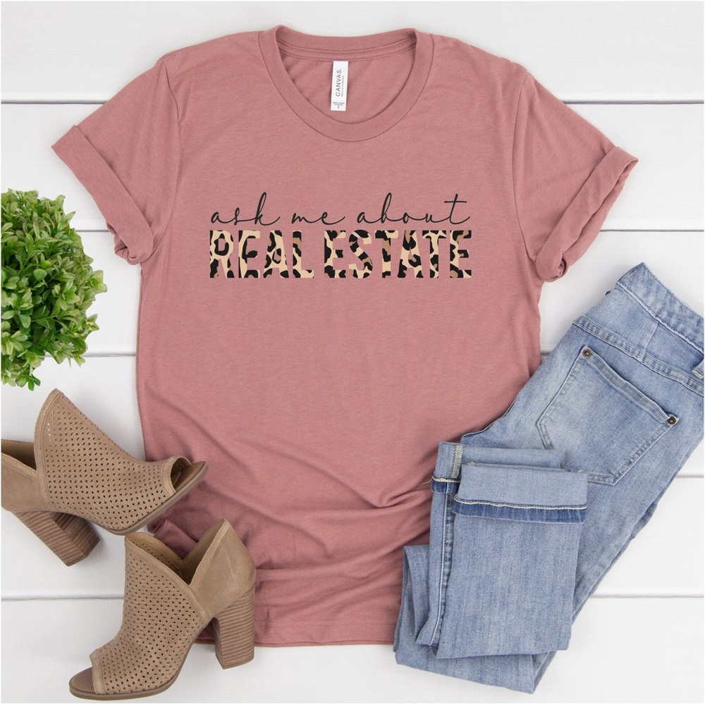 Realtor Ask Me About Real Estate T-Shirt Leopard Print Womens Medium